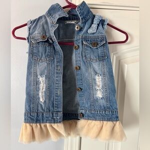 Little Sassy Distressed Denim Vest Ruffles at hem. Sassy bling. Size L